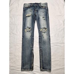 Mnml Jeans Mens 32x32 Blue Distressed Skinny Slim Fit Ankle Zip Denim Pants